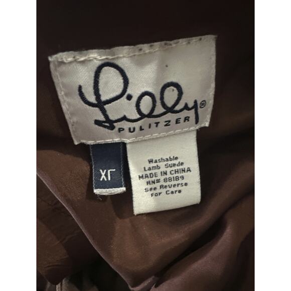 Lilly Pulitzer Soft Lamb Suede Jacket Brown Belted Button Lined XL Rare HTF - Picture 9 of 16